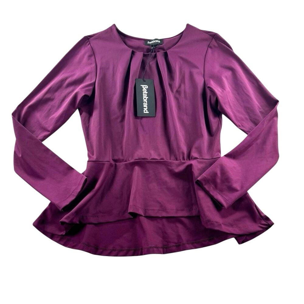 Betabrand Billion Dollar Peplum Blouse L Purple Plum Office Chic Workwear NWT